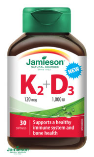 Vitamíny K2 120 μg a D3 1 000 IU 30 cps.